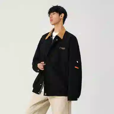 颂希尔 刺绣鹿皮绒美式复古翻领工装款日系潮牌夹克外套 男女同款