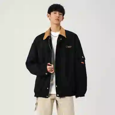 颂希尔 刺绣鹿皮绒美式复古翻领工装款日系潮牌夹克外套 男女同款