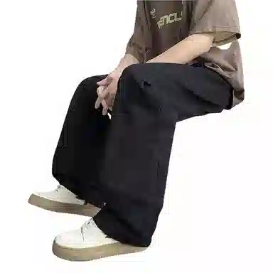 颂希尔 美式微褶直筒宽松运动休闲裤 男女同款