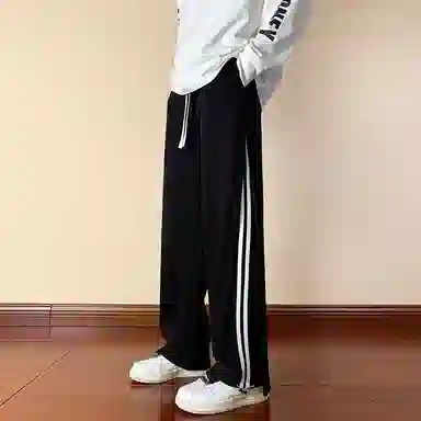 颂希尔 美式高街裁片拼接青少年条纹运动抽绳直筒休闲裤 男女同款