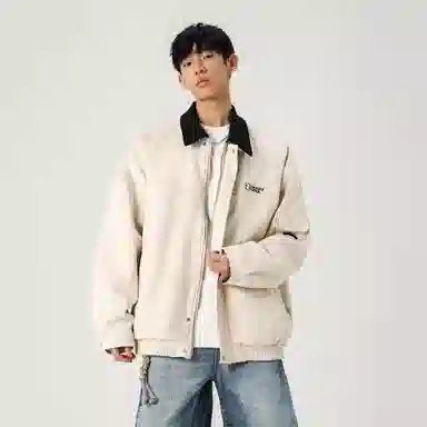 颂希尔 刺绣鹿皮绒美式复古翻领工装款日系潮牌夹克外套 男女同款