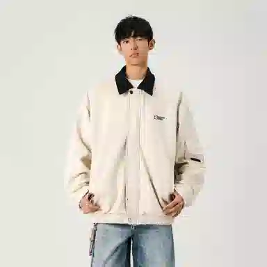 颂希尔 刺绣鹿皮绒美式复古翻领工装款日系潮牌夹克外套 男女同款