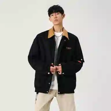 颂希尔 刺绣鹿皮绒美式复古翻领工装款日系潮牌夹克外套 男女同款