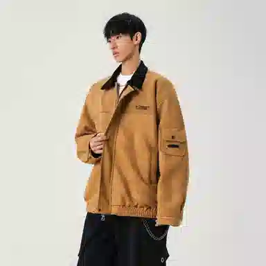 颂希尔 刺绣鹿皮绒美式复古翻领工装款日系潮牌夹克外套 男女同款