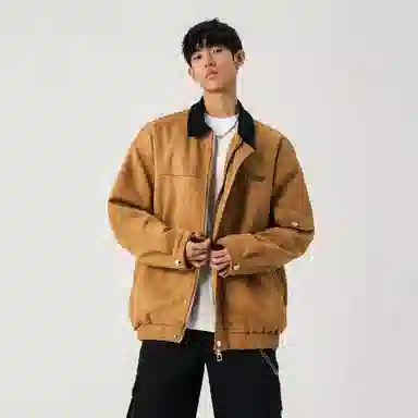 颂希尔 刺绣鹿皮绒美式复古翻领工装款日系潮牌夹克外套 男女同款