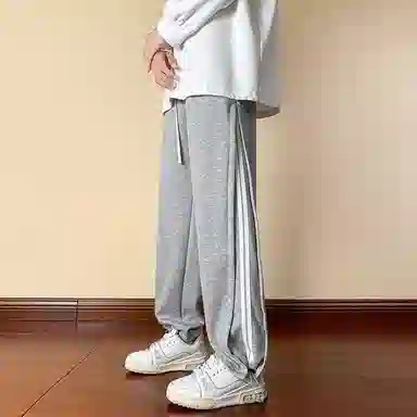 颂希尔 美式高街裁片拼接青少年条纹运动抽绳直筒休闲裤 男女同款