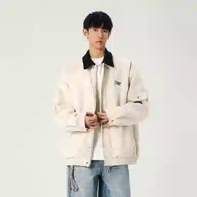 颂希尔 刺绣鹿皮绒美式复古翻领工装款日系潮牌夹克外套 男女同款