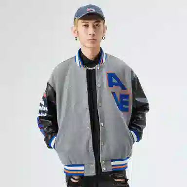RAP PANDA Embroidered Baseball Jacket Navy