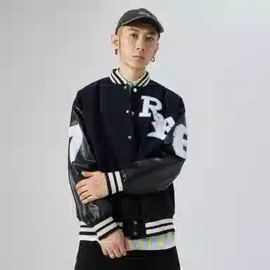 RAP PANDA Embroidered Baseball Jacket Navy