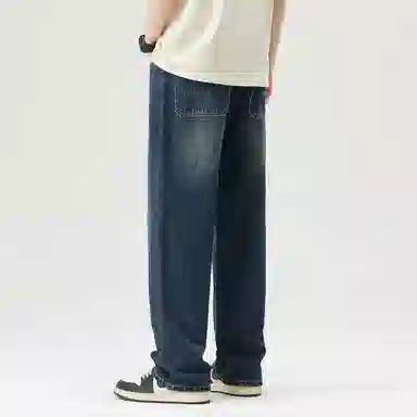 【dme】 美式高街中腰休闲纯色简约宽松直筒牛仔裤 男女同款 怀旧蓝色