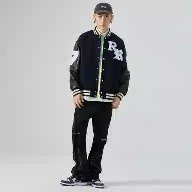 RAP PANDA Embroidered Baseball Jacket Navy