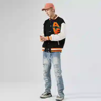 RAP PANDA Embroidered Baseball Jacket Navy