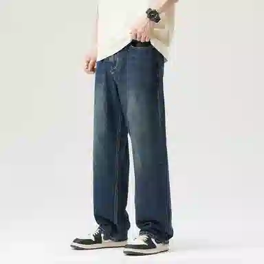 【dme】 美式高街中腰休闲纯色简约宽松直筒牛仔裤 男女同款 怀旧蓝色