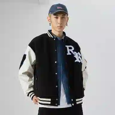 RAP PANDA Embroidered Baseball Jacket Navy