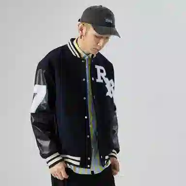 RAP PANDA Embroidered Baseball Jacket Navy