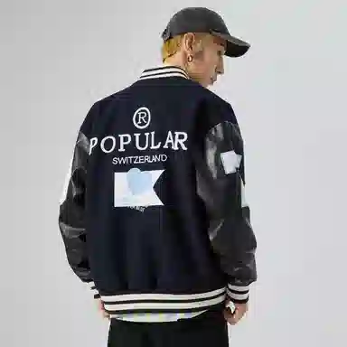 RAP PANDA Embroidered Baseball Jacket Navy
