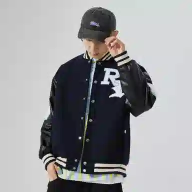RAP PANDA Embroidered Baseball Jacket Navy