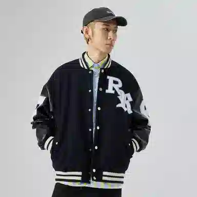 RAP PANDA Embroidered Baseball Jacket Navy