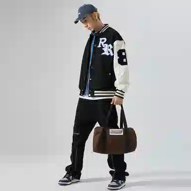 RAP PANDA Embroidered Baseball Jacket Navy