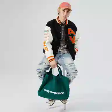 RAP PANDA Embroidered Baseball Jacket Navy