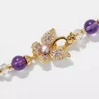 【心想事成】 指尖瑰宝 天然淡水珍珠蝴蝶首饰 助学业旺事业上岸#好运 紫水晶 项链 女款