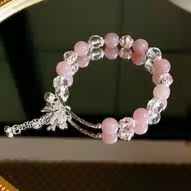 【招桃花运】 指尖瑰宝 马粉天然粉晶 小众设计感多巴胺串珠叠戴缠绕配饰 蝴蝶结甜美少女心 粉水晶 手串 女款