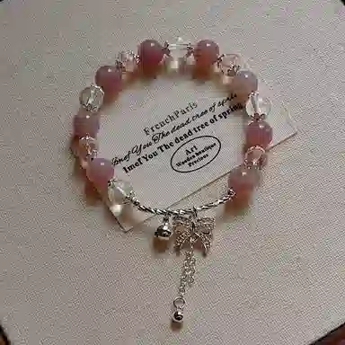 【招桃花运】 指尖瑰宝 马粉天然粉晶 小众设计感多巴胺串珠叠戴缠绕配饰 蝴蝶结甜美少女心 粉水晶 手串 女款