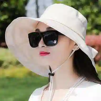 优幽兰 休闲简约纯色高级感大檐遮阳帽时尚百搭显脸小春夏防紫外线折叠户外骑车太阳帽遮脸 聚酯纤维 防晒帽 女款