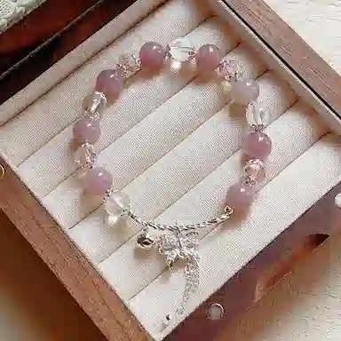 【招桃花运】 指尖瑰宝 马粉天然粉晶 小众设计感多巴胺串珠叠戴缠绕配饰 蝴蝶结甜美少女心 粉水晶 手串 女款