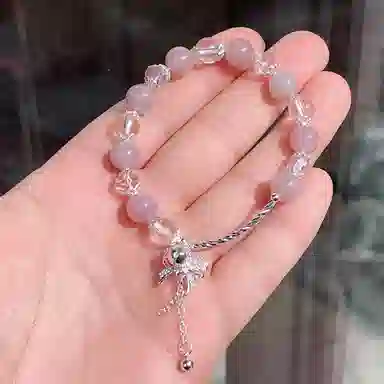 【招桃花运】 指尖瑰宝 马粉天然粉晶 小众设计感多巴胺串珠叠戴缠绕配饰 蝴蝶结甜美少女心 粉水晶 手串 女款