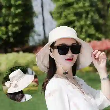 优幽兰 休闲简约纯色高级感大檐遮阳帽时尚百搭显脸小春夏防紫外线折叠户外骑车太阳帽遮脸 聚酯纤维 防晒帽 女款