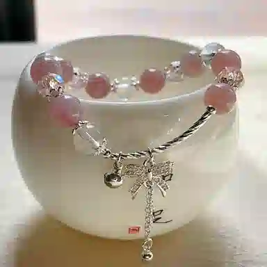 【招桃花运】 指尖瑰宝 马粉天然粉晶 小众设计感多巴胺串珠叠戴缠绕配饰 蝴蝶结甜美少女心 粉水晶 手串 女款