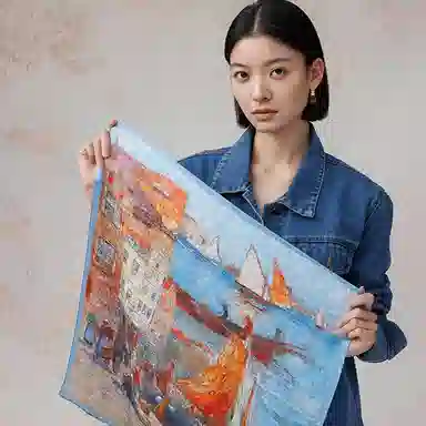 上海故事 艺术浪潮印花真丝小方巾高级感礼盒装 丝巾 女款