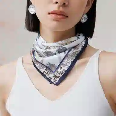 上海故事 艺术浪潮印花真丝小方巾高级感礼盒装 丝巾 女款