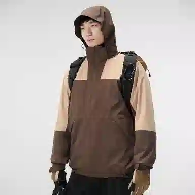 户外防雨可拆卸抓绒内胆三合一小众高级感咖色美式复古连帽宽松外套  防水防风保暖冲锋衣 男女同款