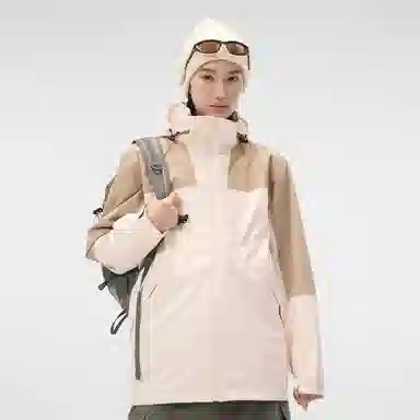 户外防雨可拆卸抓绒内胆三合一小众高级感咖色美式复古连帽宽松外套  防水防风保暖冲锋衣 男女同款