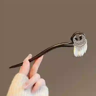 贯古今 古风月牙流苏盘发 木制 发簪 女款