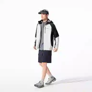 波司登 防风防水透气耐磨纯色户外机能单层软壳下摆抽绳连帽夹克外套 男款