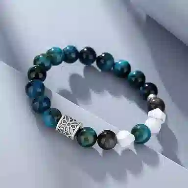 金戟 孔雀蓝 新中式国潮路路通轻奢高级感小众设计 星芒转运珠 虎眼石 手串 男女同款情侣款