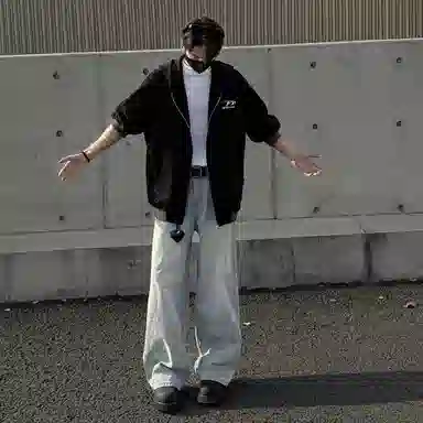 冰飞 美式复古高街宽松连帽夹克外套 男女同款