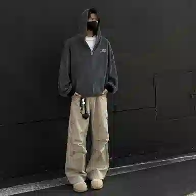 冰飞 美式复古高街宽松连帽夹克外套 男女同款