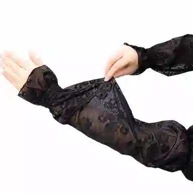 上海故事 冰丝袖套 春秋蕾丝宽松透气泡泡袖灯笼冰袖开车骑行遮阳护臂手套 锦纶 氨纶 防晒袖 女款