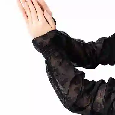 上海故事 冰丝袖套 春秋蕾丝宽松透气泡泡袖灯笼冰袖开车骑行遮阳护臂手套 锦纶 氨纶 防晒袖 女款