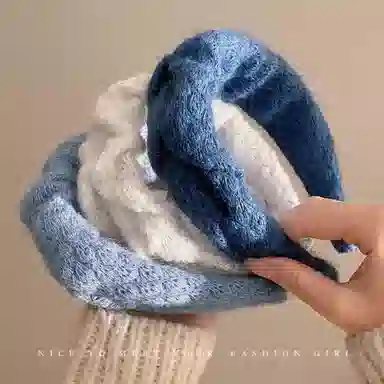 丹琴 甜美克莱因蓝高颅顶褶皱宽边头箍百搭洗脸专用发捆头饰 毛线 发箍 女款