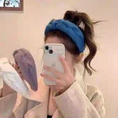 丹琴 甜美克莱因蓝高颅顶褶皱宽边头箍百搭洗脸专用发捆头饰 毛线 发箍 女款