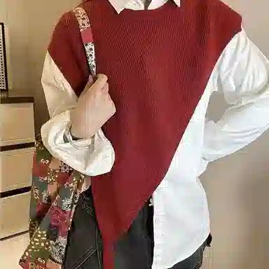 北极绒 安可拉红设计感开叉针织秋冬三角斜边叠穿洋气百搭 披肩 女款