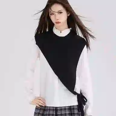 北极绒 安可拉红设计感开叉针织秋冬三角斜边叠穿洋气百搭 披肩 女款