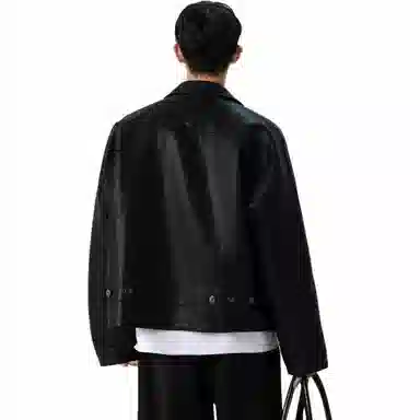 颂希尔 美式机车纯色翻领长袖夹克外套 男女同款 黑色