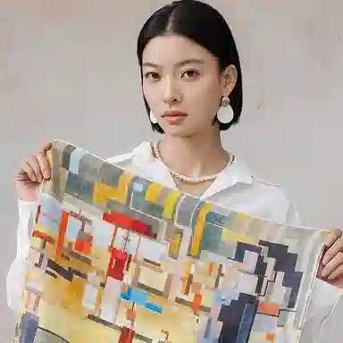 上海故事 城市掠影印花休闲百搭真丝小方巾 丝巾 女款