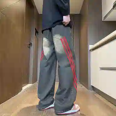 颂希尔 美式复古直筒纯色休闲牛仔裤 男女同款